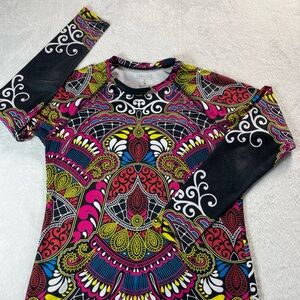 Athleta XL Sierra Swim Top Multi Colored Paisley Thumbholes Back Zip Pocket